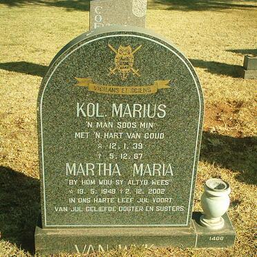 WYK Marius, van 1939-1987 &amp; Martha Maria 1948-2002
