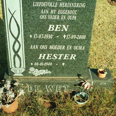 WET Ben, de 1930-2000 &amp; Hester 1940-