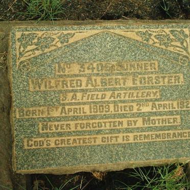 FORSTER Wilfred Albert 1909-1929