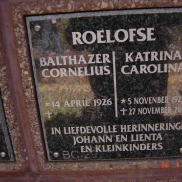 ROELOFSE Balthazer Cornelius 1926- &amp; Katrina Carolina 1925-2004