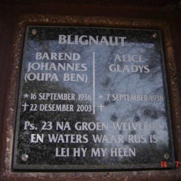 BLIGNAUT Barend Johannes 1936-2003 &amp; Alice Gladys 1938-