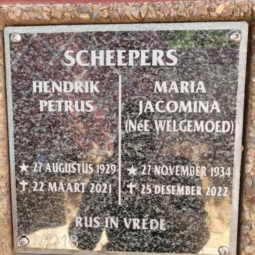 SCHEEPERS Hendrik Petrus 1929-2021 &amp; Maria Jacomina WELGEMOED 1937-2022
