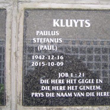 KLUYTS Paulus Stephanus 1942-2015