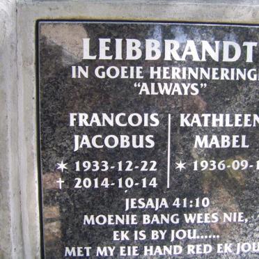 LEIBBRANDT Francois Jacobus 1933-2014 &amp; Kathleen Mabel 1936-