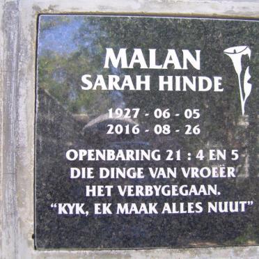 MALAN Sarah Hinde 1927-2016