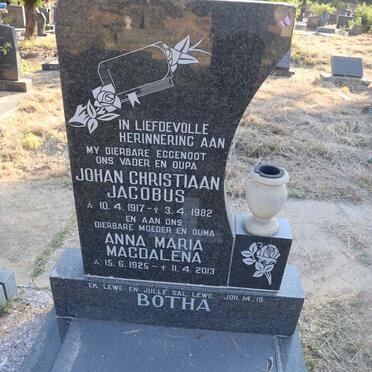 BOTHA Johan Christiaan Jacobus 1917-1982 & Anna Maria Magdalena 1925-2013