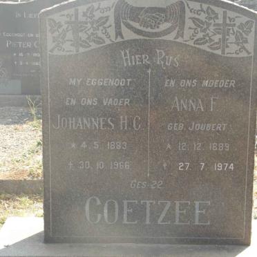 COETZEE Johannes H.C.  1883-1966 &amp;  Anna F. JOUBERT 1889-1974