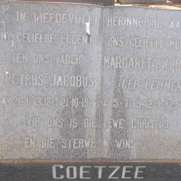 COETZEE Petrus Jacobus 1938-1976 &amp; Margareta W. LEMMER 1942-1986