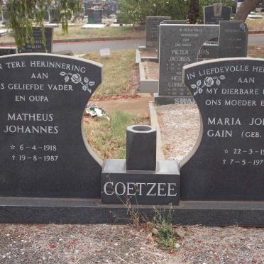 COETZEE Matheus Johannes 1918-1987 &amp; Maria Johanna Gain DE KOCK 1926-1979