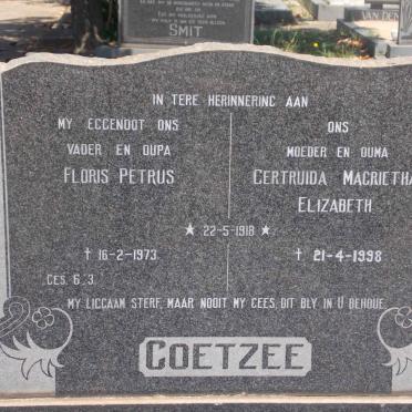 COETZEE Floris Petrus 1918-1973 &amp; Gertruida Magrietha Elizabeth 1918-1998