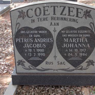 COETZEE Petrus Andries Jacobus 1900-1990 &amp; Martha Johanna 1917-1984