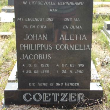 COETZER Johan Philippus Jacobus 1920-1988 &amp; Aletta Cornelia 1915-1990