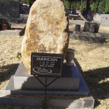 FABRICIUS Hannah Margurite Susanah 1922-2008