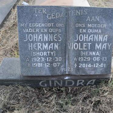 GINDRA Johannes Herman 1923-1981 & Johanna Violet May 1929-2014