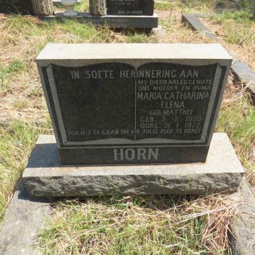 HORN Maria Catharina Elena nee MATTHEE 1920-1972