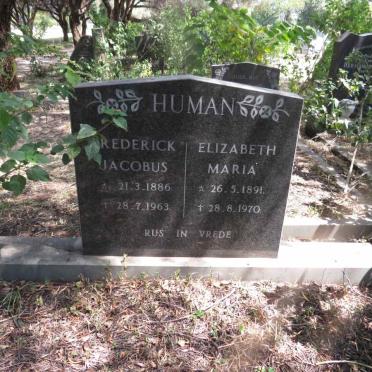 HUMAN Frederick Jacobus 1886-1963 & Elizabeth Maria 1891-1970