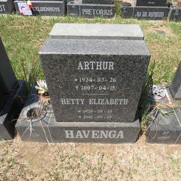 HAVENGA Arthur 1934-2007 & Hetty Elizabeth 1935-2001
