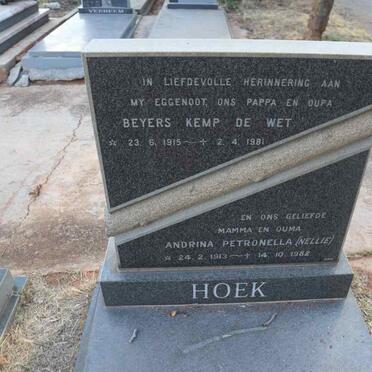 HOEK Beyers Kemp de Wet 1915-1981 & Andrina Petronella 1913-1982