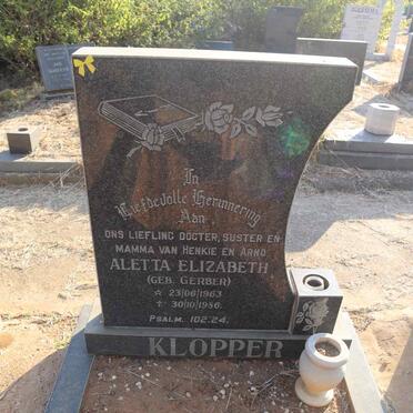 KLOPPER Aletta Elizabeth nee GERBER 1963-1986