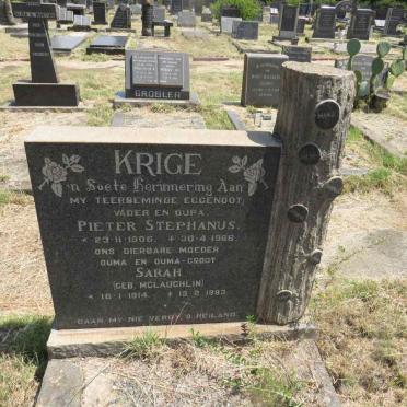 KRIGE Pieter Stephanus 1906-1966 & Sarah MCLAUCHLIN 1914-1993