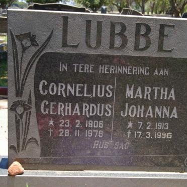 LUBBE Cornelius Gerhardus 1906-1976 &amp; Martha Johanna 1913-1996