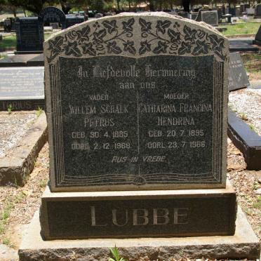 LUBBE Willem Schalk Petrus 1885-1968 &amp; Catharina Francina Hendrina 1895-1966