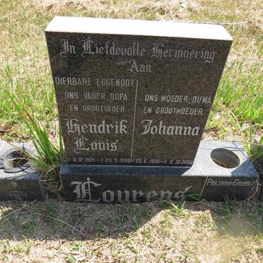 LOURENS Hendrik Louis 1921-1999 & Johanna 1930-2008
