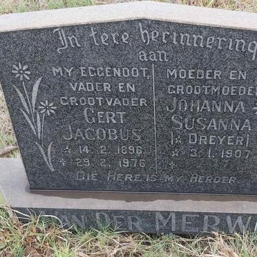 MERWE Gert Jacobus, van der 1896-1976 & Johanna Susanna DREYER 1907- 