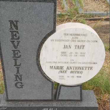 NEVELING Jan Tait 1932-1999 & Marie Antionette BOTHA  1938- 