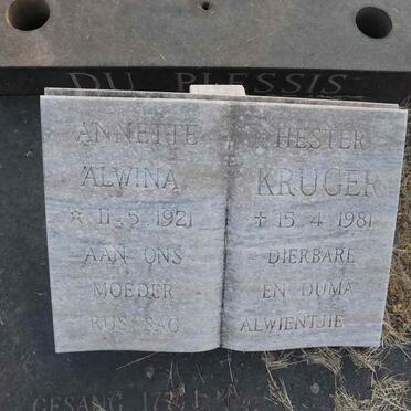 PLESSIS Annette Hester Alwina, du nee KRUGER 1921-1981 