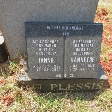 PLESSIS Jannie, du 1932-2002 & Hannetjie 1936-1997