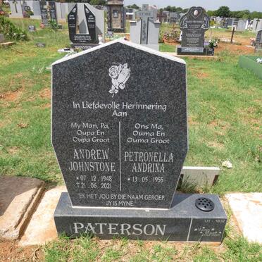 PATERSON Andrew Johnstone 1948-2021 & Petronella Andrina 1955- 