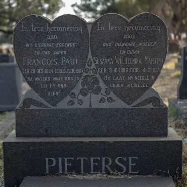 PIETERSE Francois Paul 1884-1967 &amp; Susanna Wilhelmina Martina 1886-1971