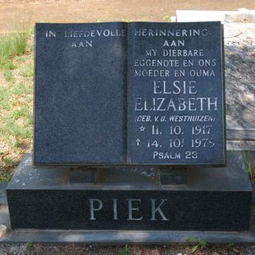 PIEK Elsie Elizabeth, nee V.D. WESTHUIZEN 1917-1979