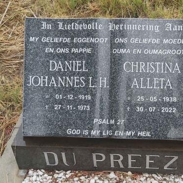 PREEZ Daniel Johannes L.H., du 1919-1973 & Christina Alleta 1938-2022