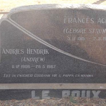 ROUX Andries Hendrik, le 1906-1967 &amp; Frances Agnes STRUMPFER 1915-1978