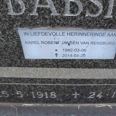 RENSBURG Babsie, Jansen van 1918-1981 :: RENSBURG Karel Robert, Jansen van 1942-2014 _2