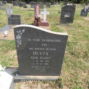 ROBBERTSE Hetta nee ELOFF 1910-1996