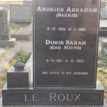 ROUX Andries Abraham, le 1894-1968 &amp; Doris Sarah MAYNE 1911-2007