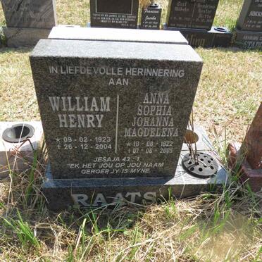 RAATS William Henry 1923-2004 & Anna Sophia Johanna Magdelena 1922-2005
