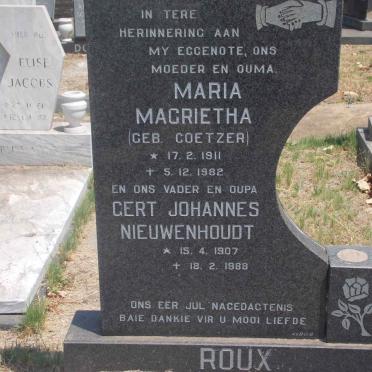 ROUX Gert Johannes Nieuwenhout 1907-1988 &amp; Maria Magrietha COETZER 1911-1982