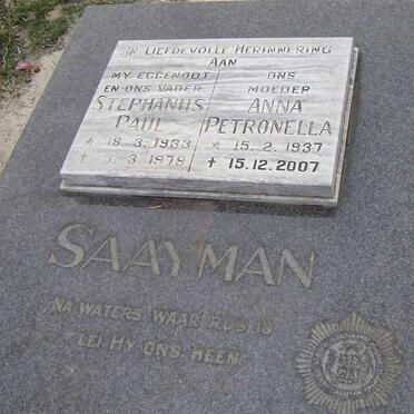 SAAYMAN Stephanus Paul 1933-1979 &amp; Anna Petronella 1937-2007