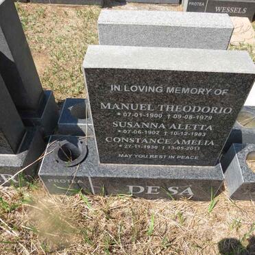 SA Manuel Theodorio, de 1900-1979 & Susanna Aletta 1902-1983 :: DE SA Constance Amelia 1930-2011