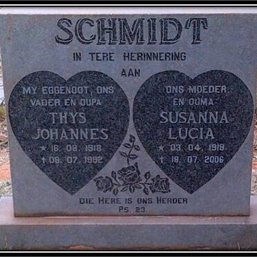 SCHMIDT Thys Johannes 1918-1992 &amp; Susanna Lucia 1919-2006