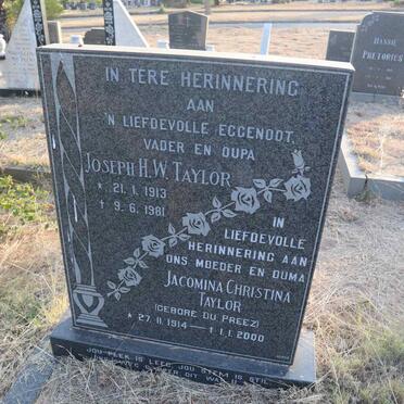 TAYLOR Joseph H.W. 1913-1981 & Jacomina Christina DU PREEZ 1914-2000