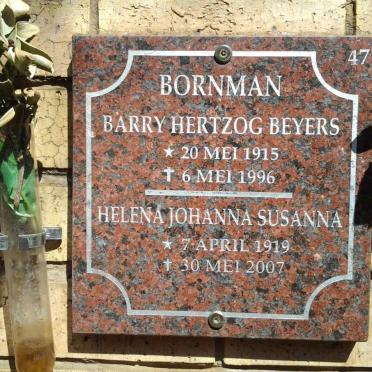 BORNMAN Barry Hertzog Beyers 1915-1996 &amp; Helena Johanna Susanna 1919-2007