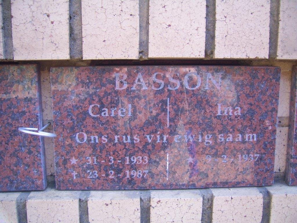 BASSON Carel 1933-1987 & Ina 1937-