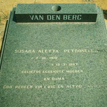 BERG Susara Aletta Petronella, van den 1910-1987