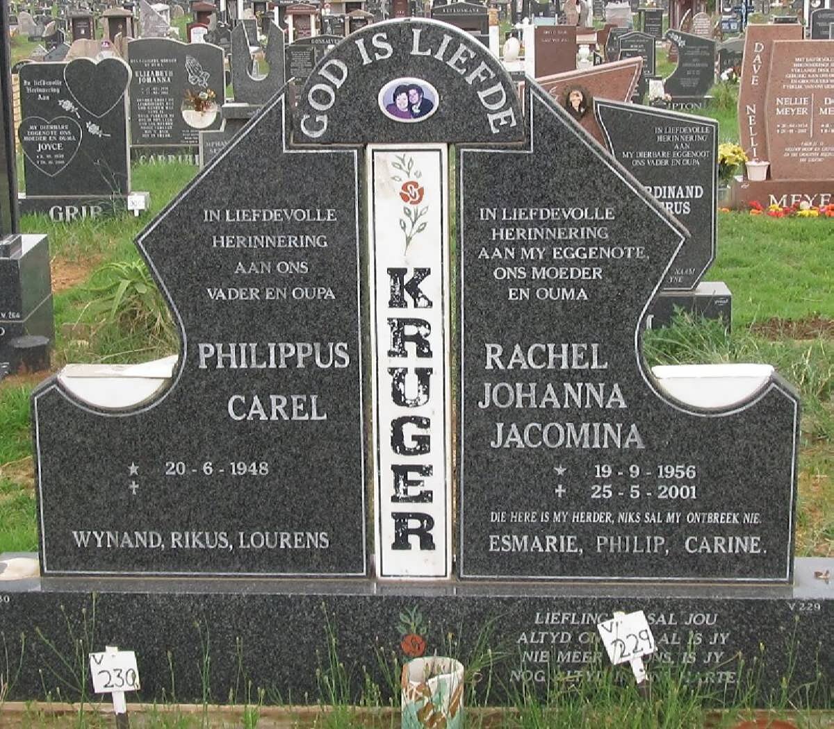 KRUGER Philippus Carel 1948- &amp; Rachel Johanna Jacomina 1956-2001