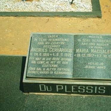 PLESSIS Andries Gerhardus, du 1916-1972 &amp; Maria Magdalena 1917-1976